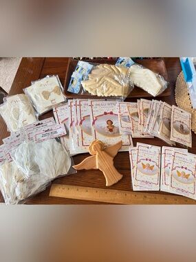 HUGE Craft Angel Wing Lot Brass Puffy Feathers Doll Making Supplies New NOS
